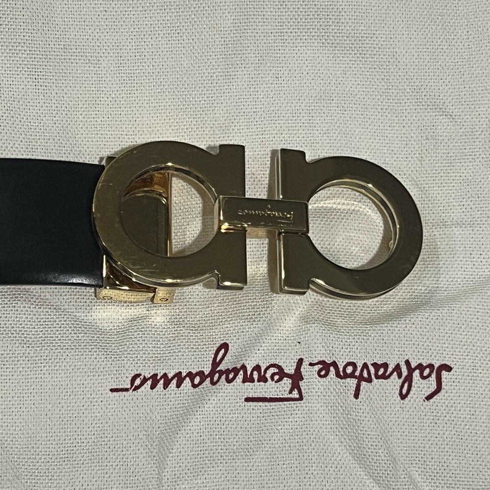 Salvatore Ferragamo Tan Belt with Gold Buckle